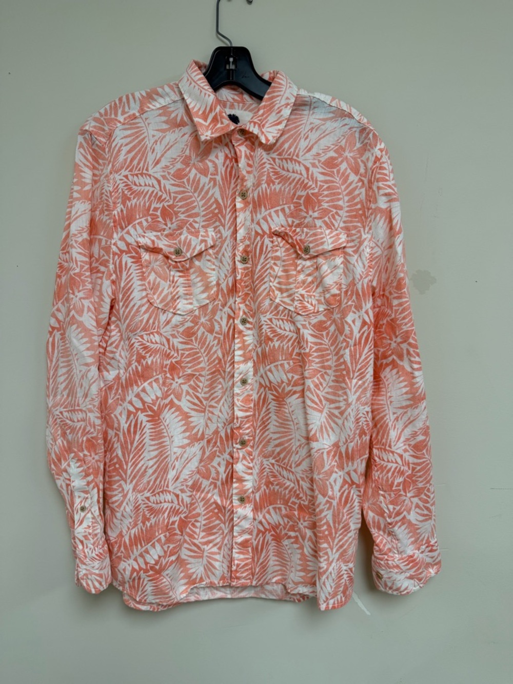 Coral White Tropical Button-Up Shirt